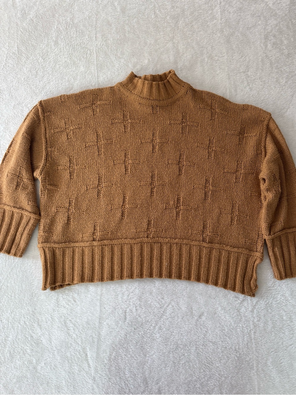 Boxy Cropped Mock Neck Sweater in mustard